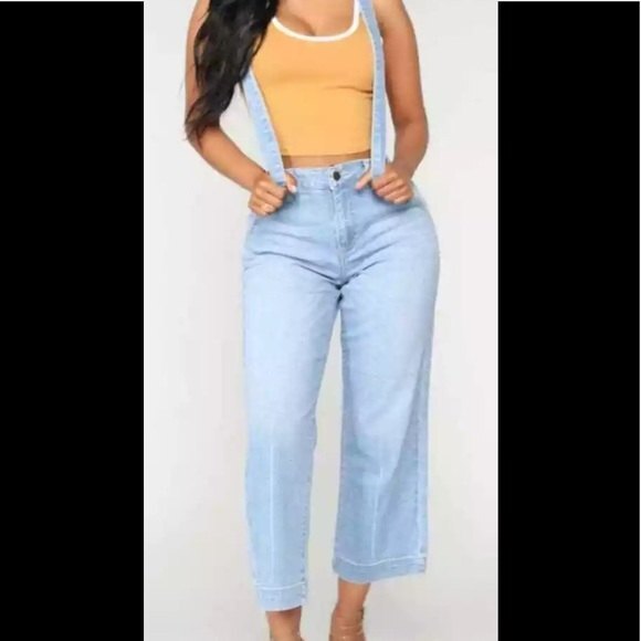 Fashion Nova Rhiannon Suspenders Jeans L NWT - Picture 1 of 7
